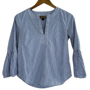 J. Crew Top Size 6 Striped Bell Sleeve Blue White